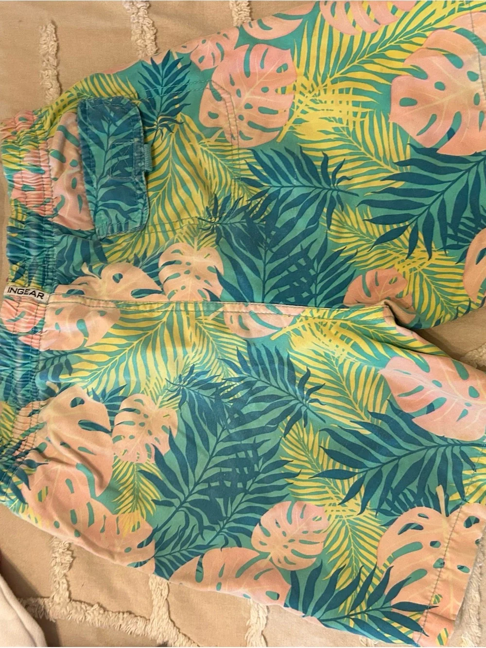 Ingear Turquoise Tropical Leaf Kids Swim Trunks